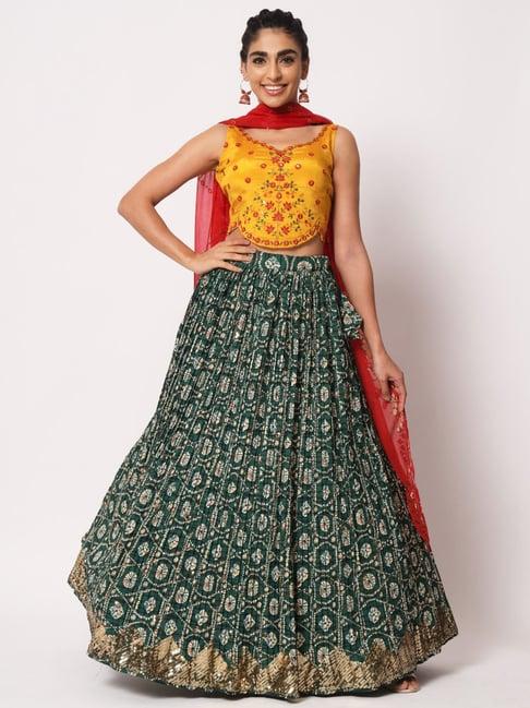 shubhkala green silk embellished lehenga and choli set with dupatta