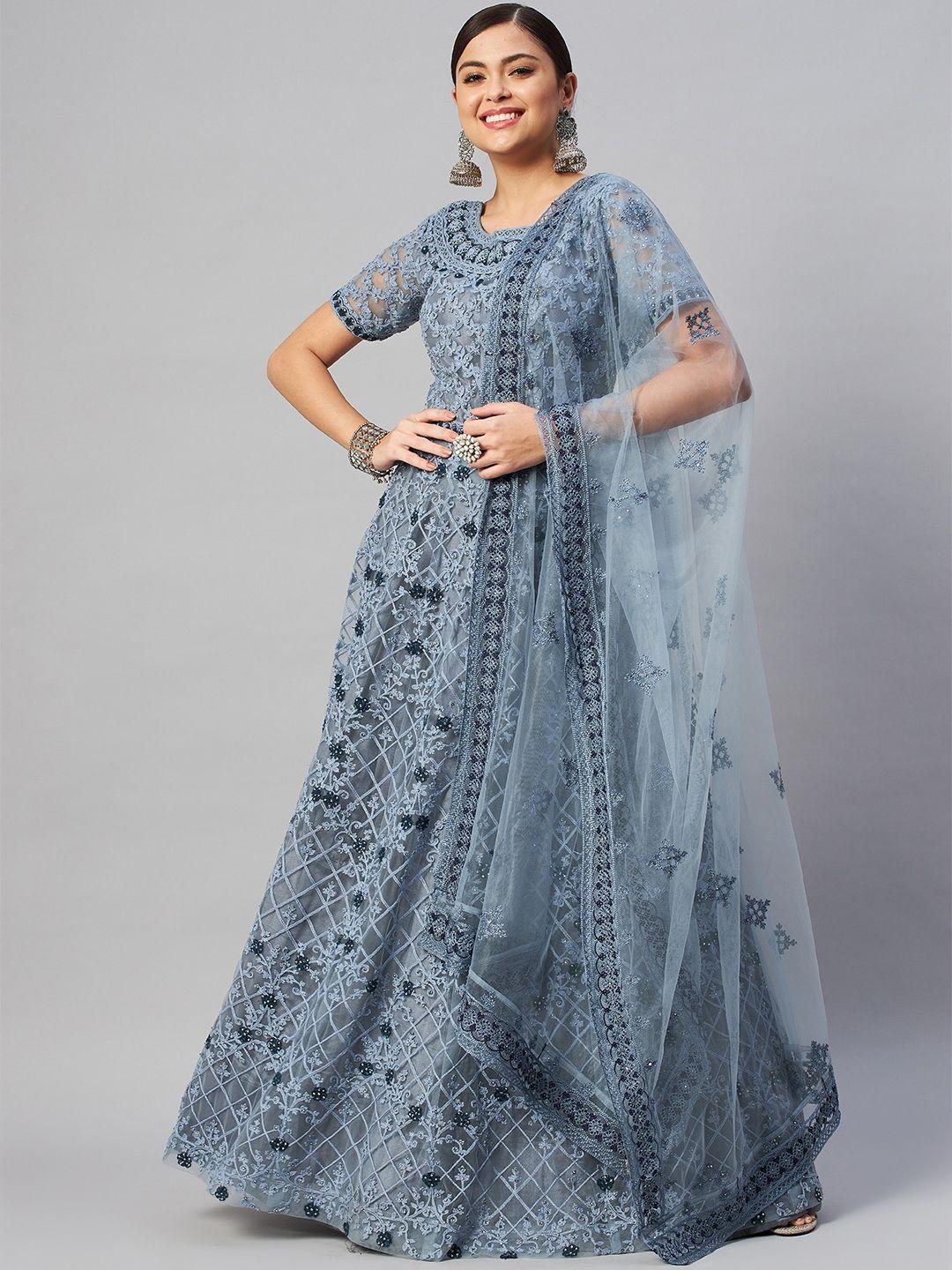 shubhkala grey embroidered semi-stitched dress material