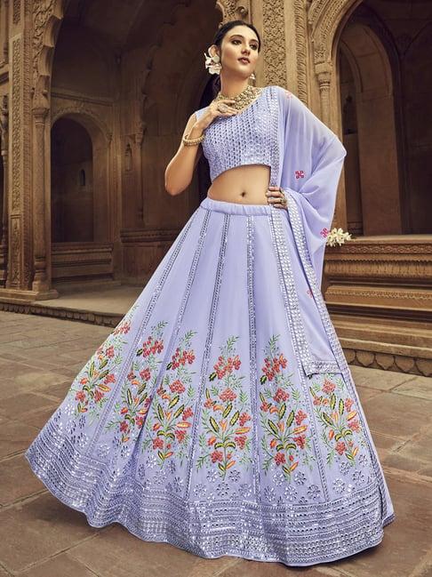 shubhkala lilac embroidered lehenga and choli set with dupatta