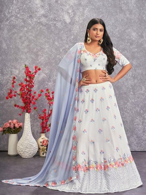 shubhkala lilac embroidered lehenga and choli set with dupatta