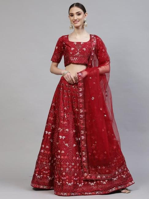 shubhkala maroon silk embellished lehenga and choli set with dupatta