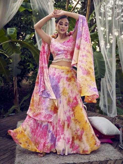 shubhkala multicolored silk printed lehenga and choli set with dupatta