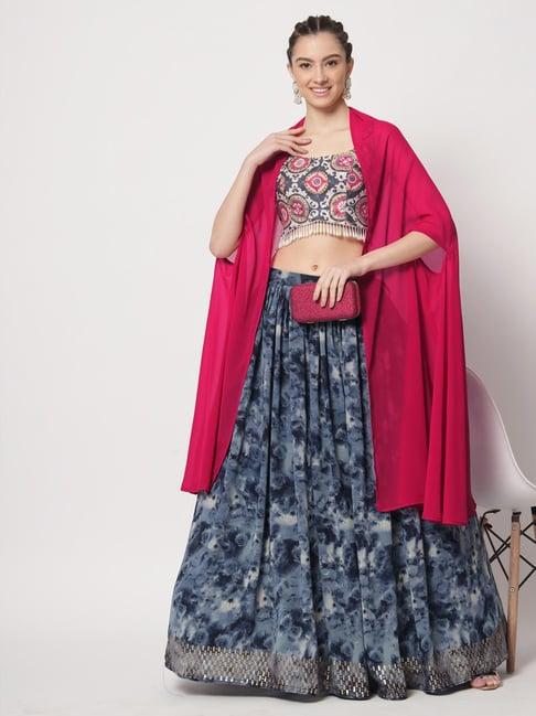 shubhkala navy silk embellished lehenga and choli set with dupatta