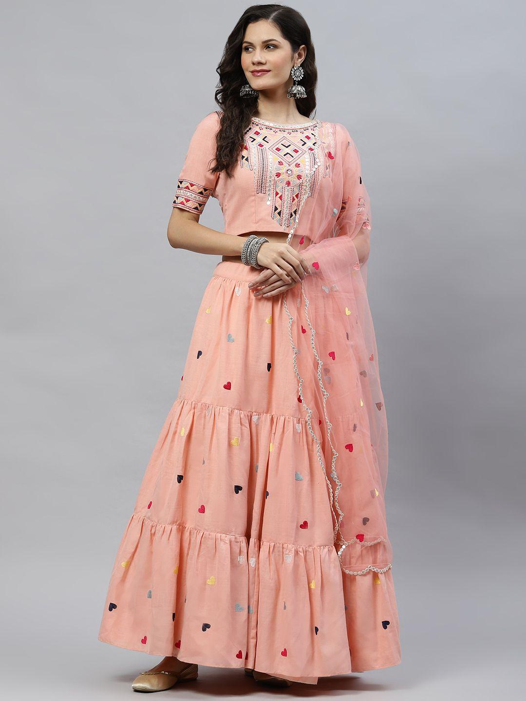 shubhkala pink embroidered sequinned semi-stitched lehenga & unstitched blouse with dupatta