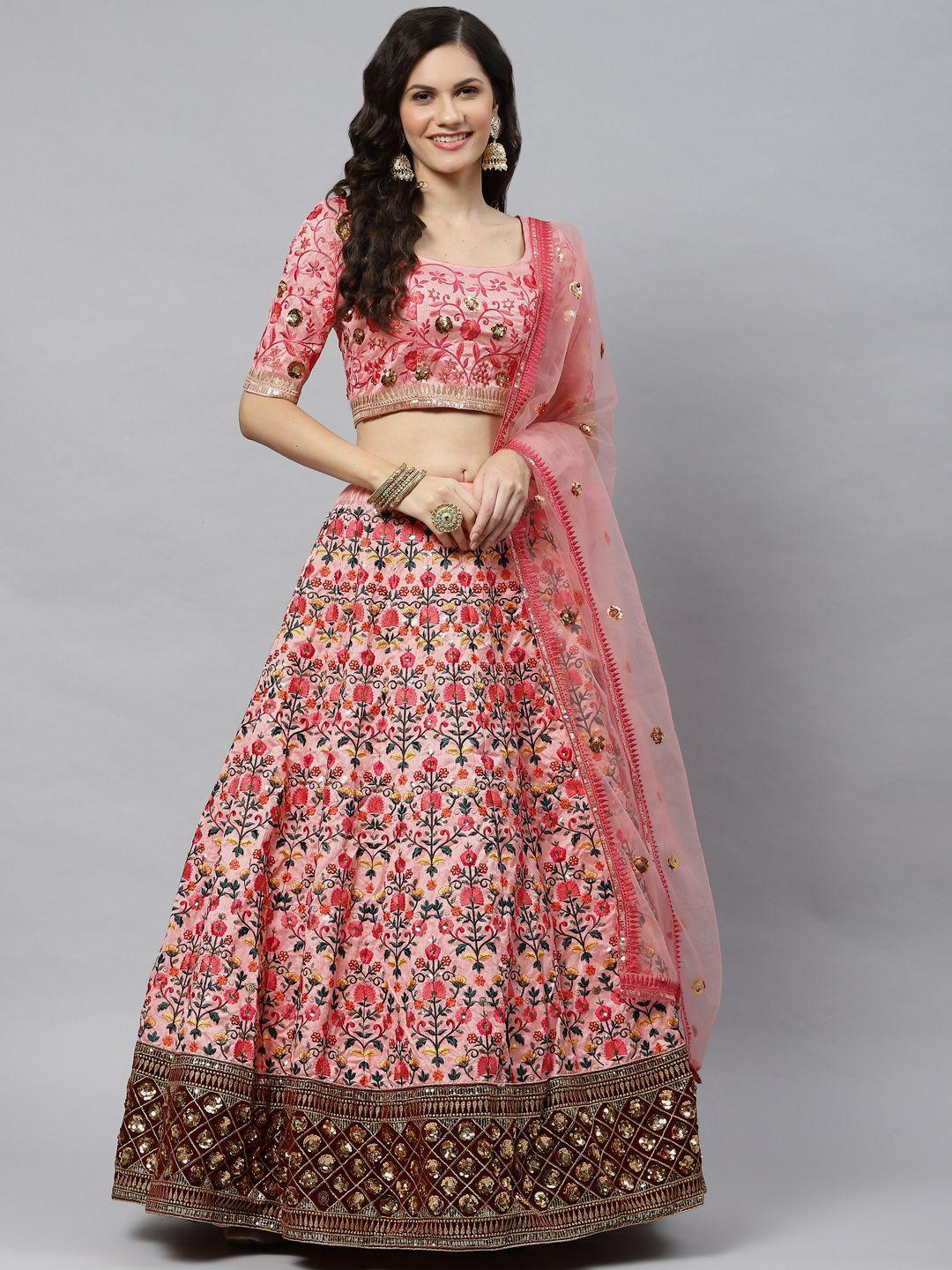 shubhkala pink embroidered sequinned semi-stitched lehenga & unstitched blouse with dupatta