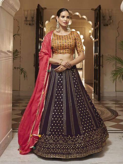 shubhkala purple embellished lehenga and choli set with dupatta