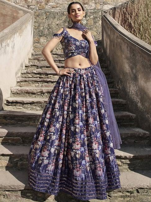 shubhkala purple embellished lehenga and choli set with dupatta