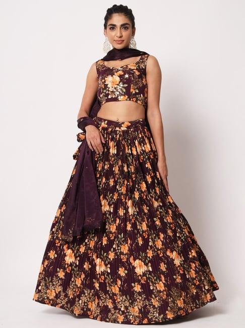 shubhkala purple silk embellished lehenga and choli set with dupatta