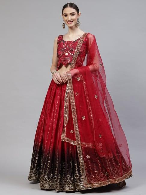 shubhkala red & black silk embellished lehenga and choli set with dupatta