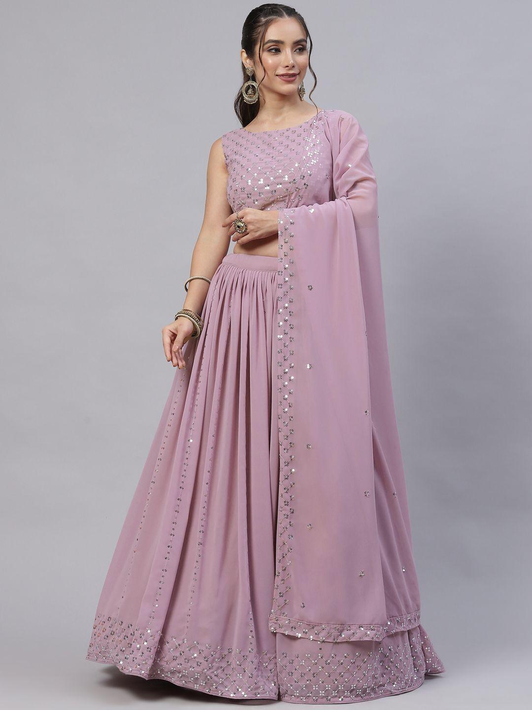 shubhkala rose embellished sequinned semi-stitched lehenga & unstitched blouse with dupatta