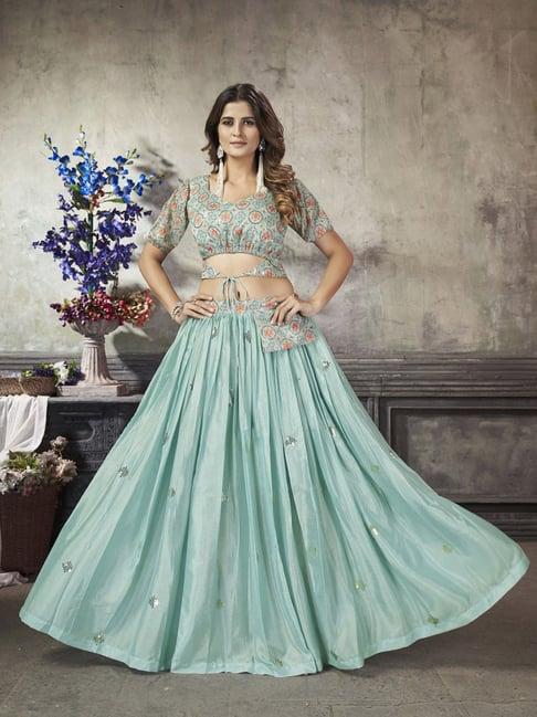 shubhkala sea green embellished crop top and skirt set