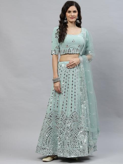 shubhkala sea green embellished lehenga and choli set with dupatta