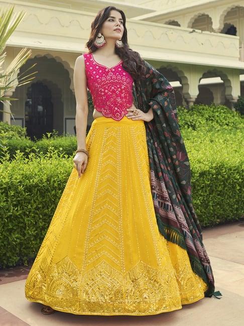 shubhkala yellow embellished lehenga and choli set with dupatta