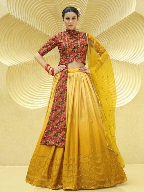 shubhkala yellow embellished lehenga and choli set with dupatta