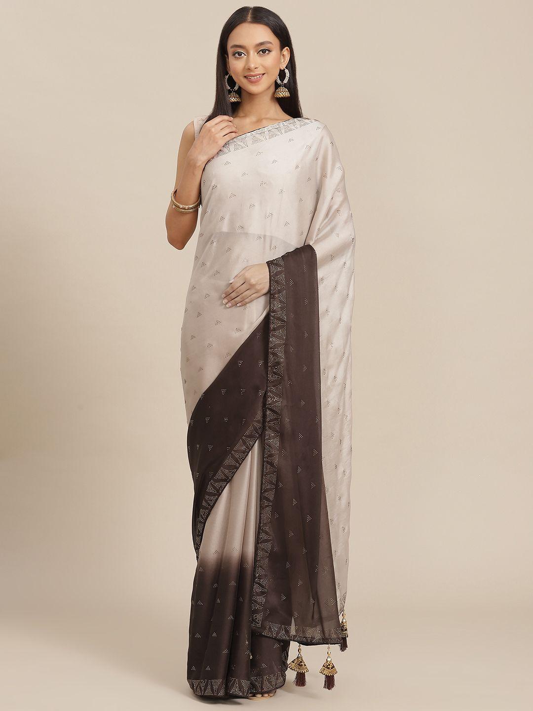 shubhvastra coffee brown & beige ombre sequinned saree