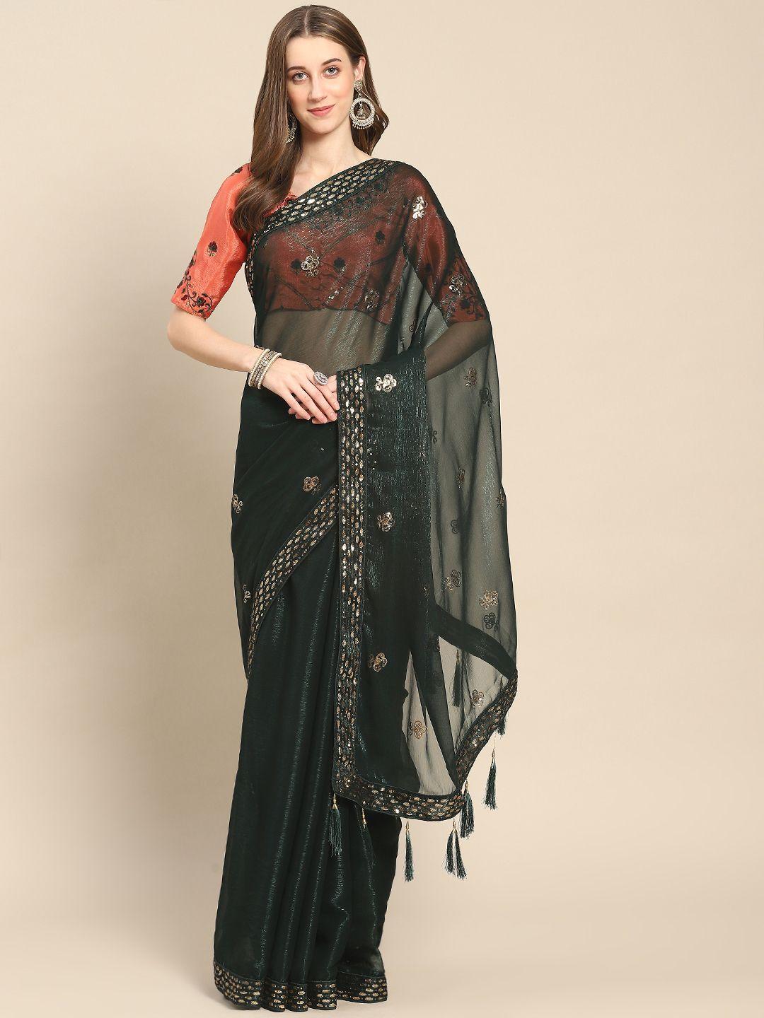 shubhvastra floral sequinned poly chiffon saree