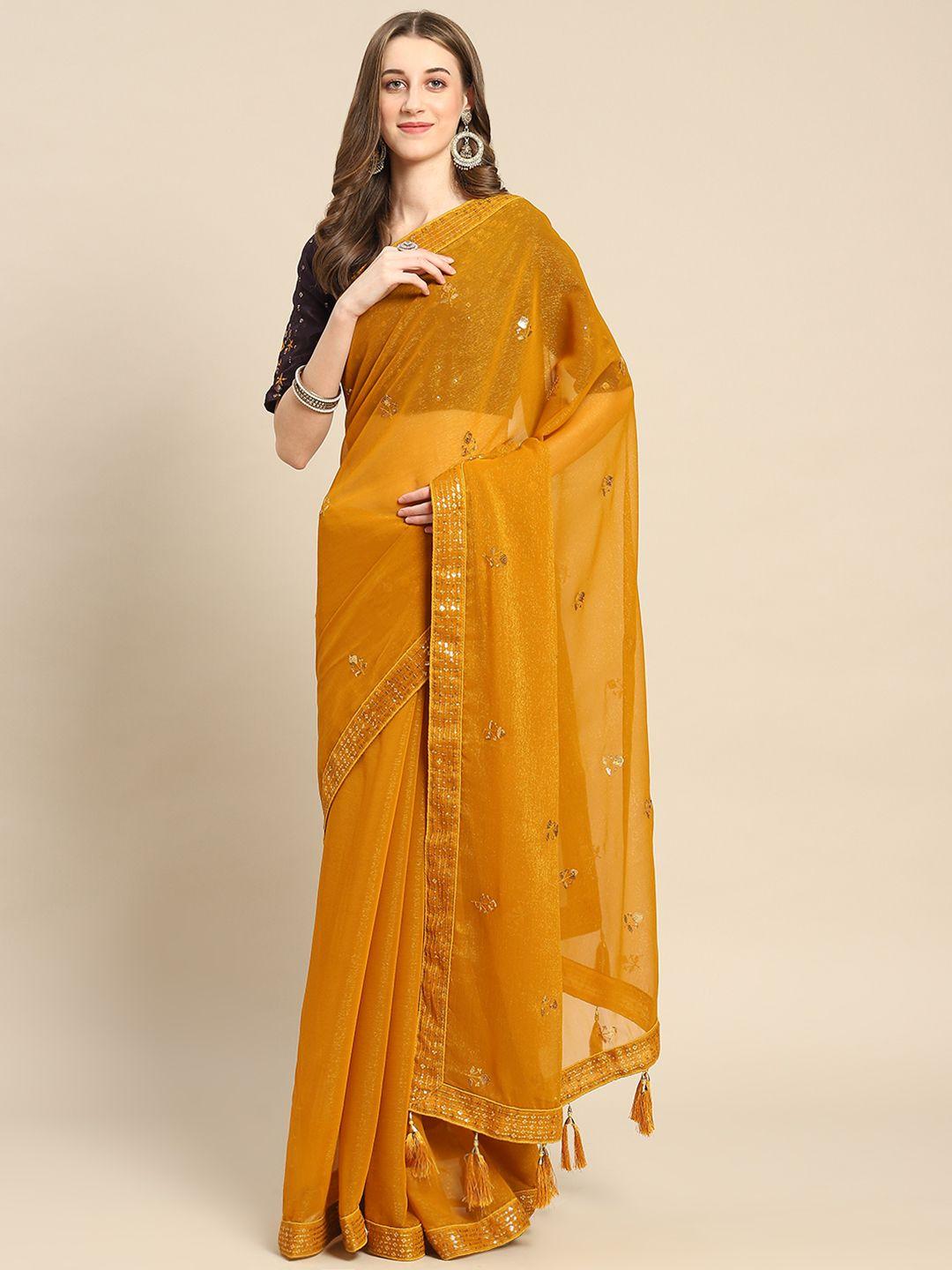 shubhvastra floral sequinned poly chiffon saree