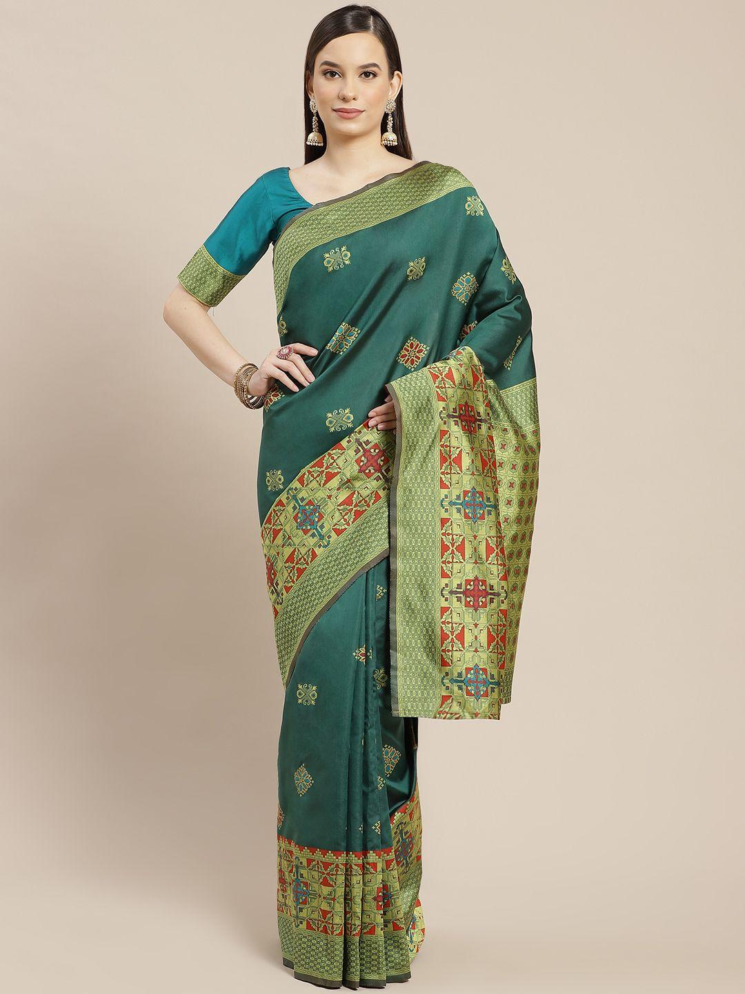 shubhvastra green & golden ethnic motifs banarasi saree