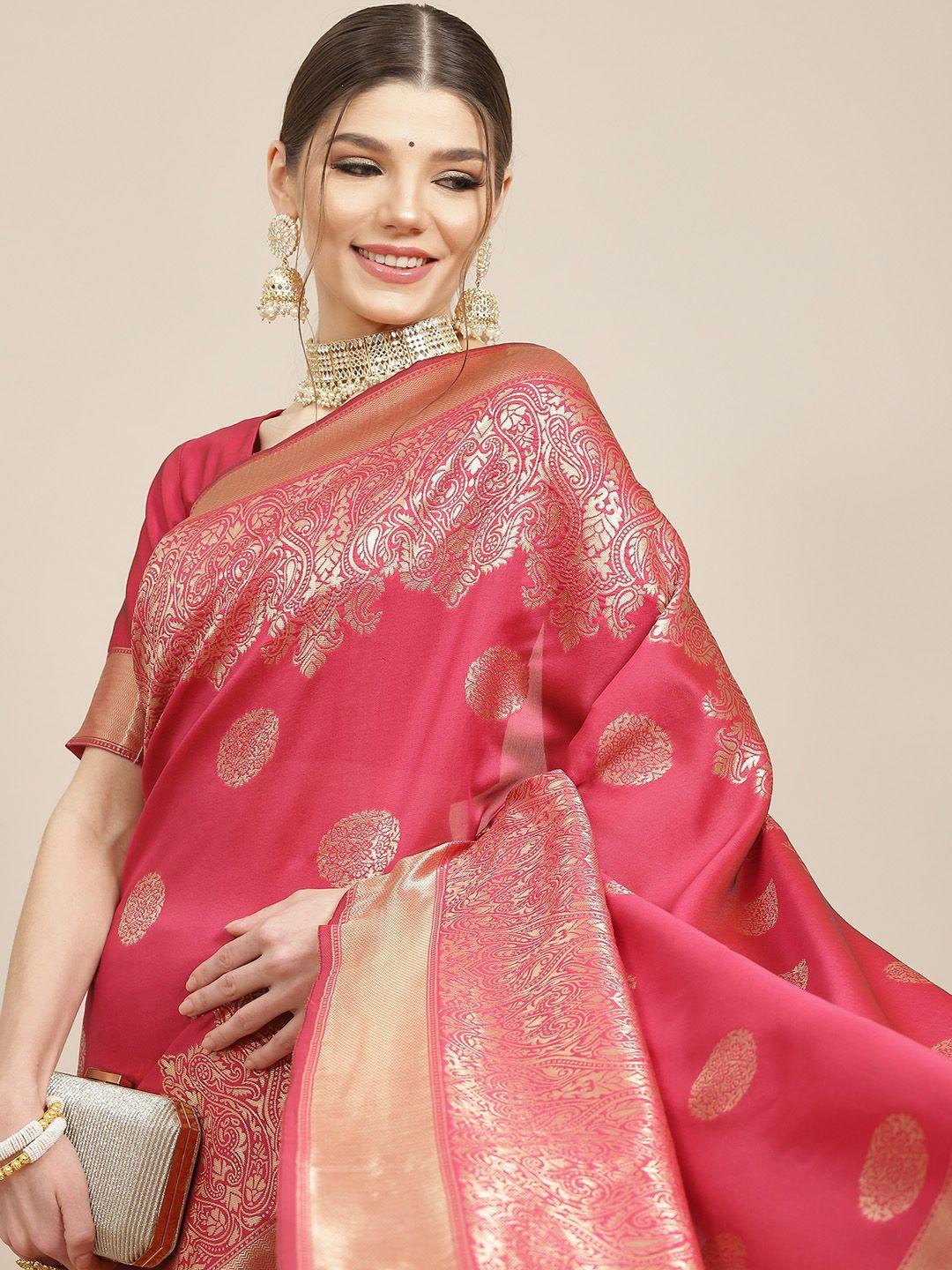 shubhvastra pink & golden  woven design banarasi saree