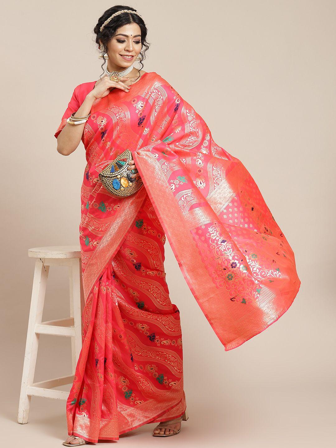 shubhvastra pink & golden woven design banarasi saree