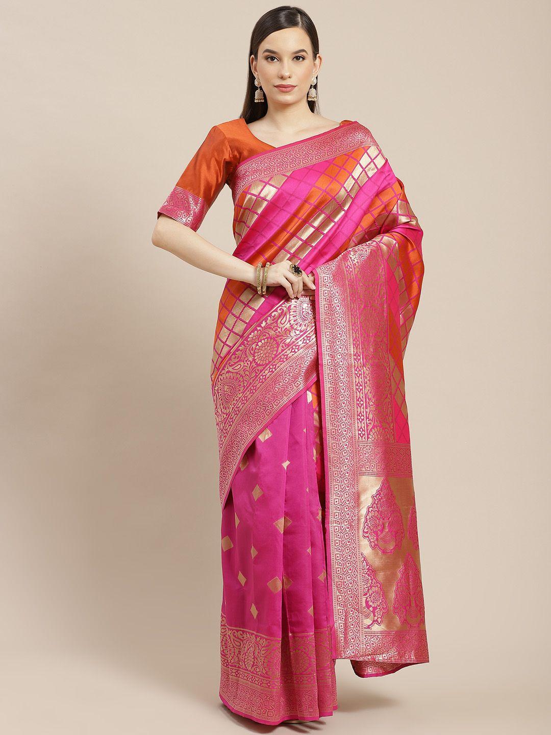shubhvastra pink & orange banarasi saree