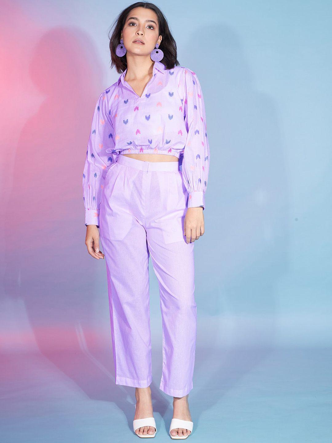 shubhvastra printed shirt collar elasticated crop top with trousers