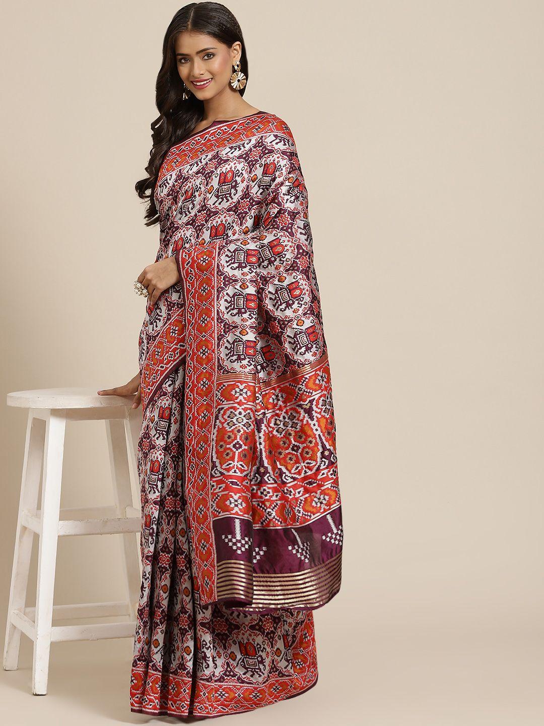 shubhvastra purple & red ethnic motifs woven design patola saree