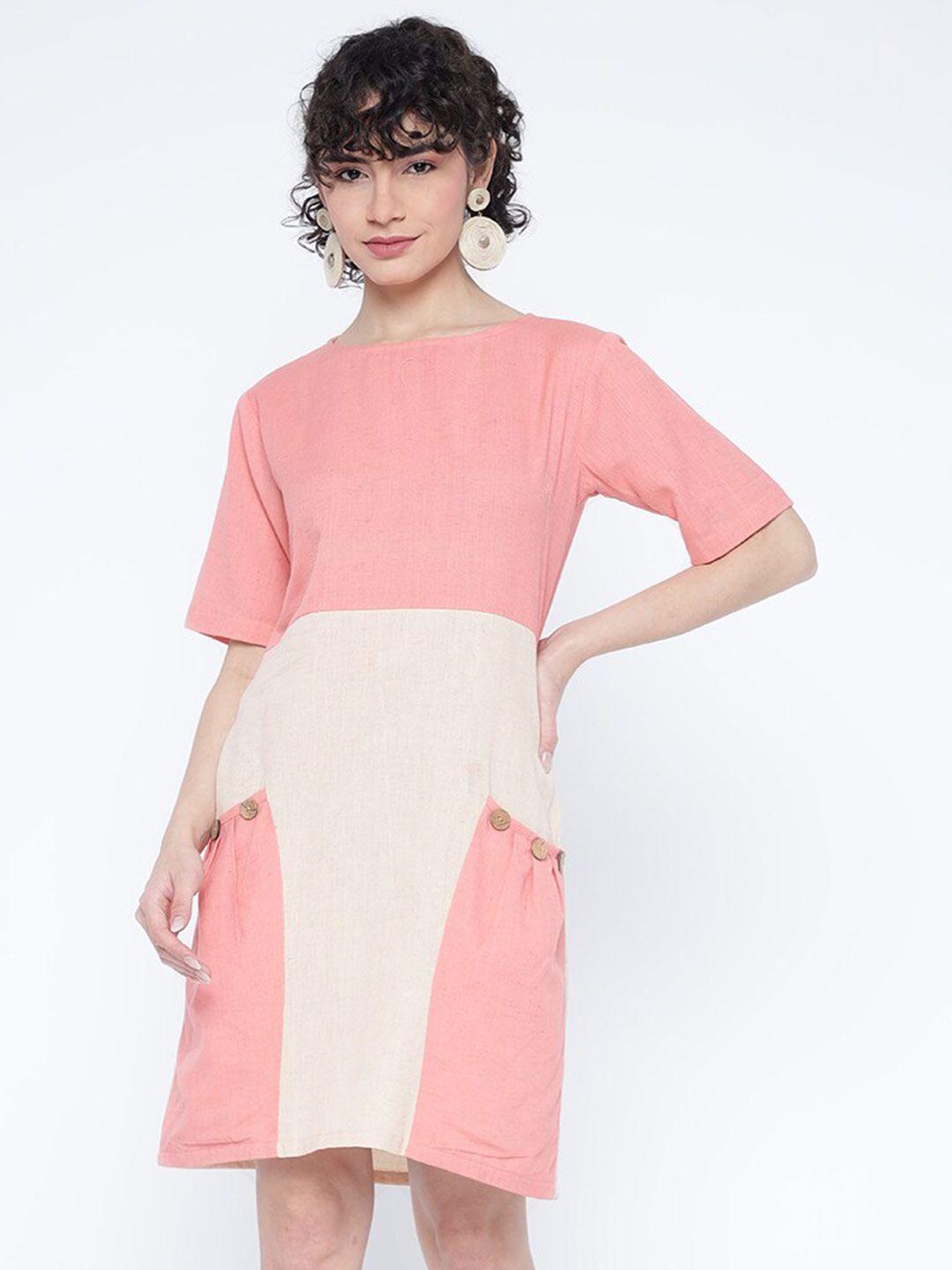 shurtz n skurtz colourblocked cotton a-line dress