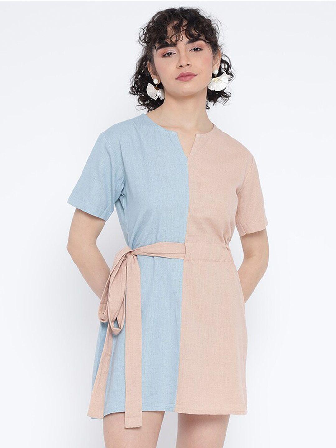 shurtz n skurtz colourblocked cotton mini a-line dress