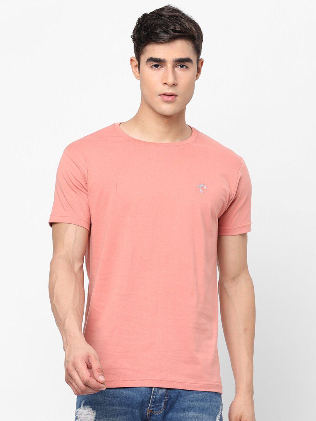 shurtz n skurtz men peach-coloured solid t-shirt