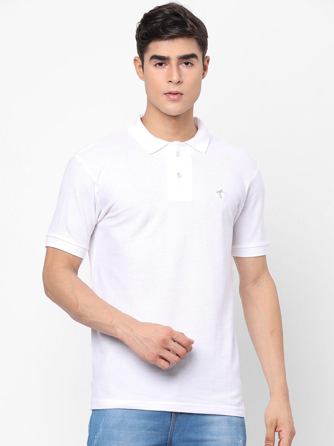 shurtz n skurtz men white solid polo collar t-shirt