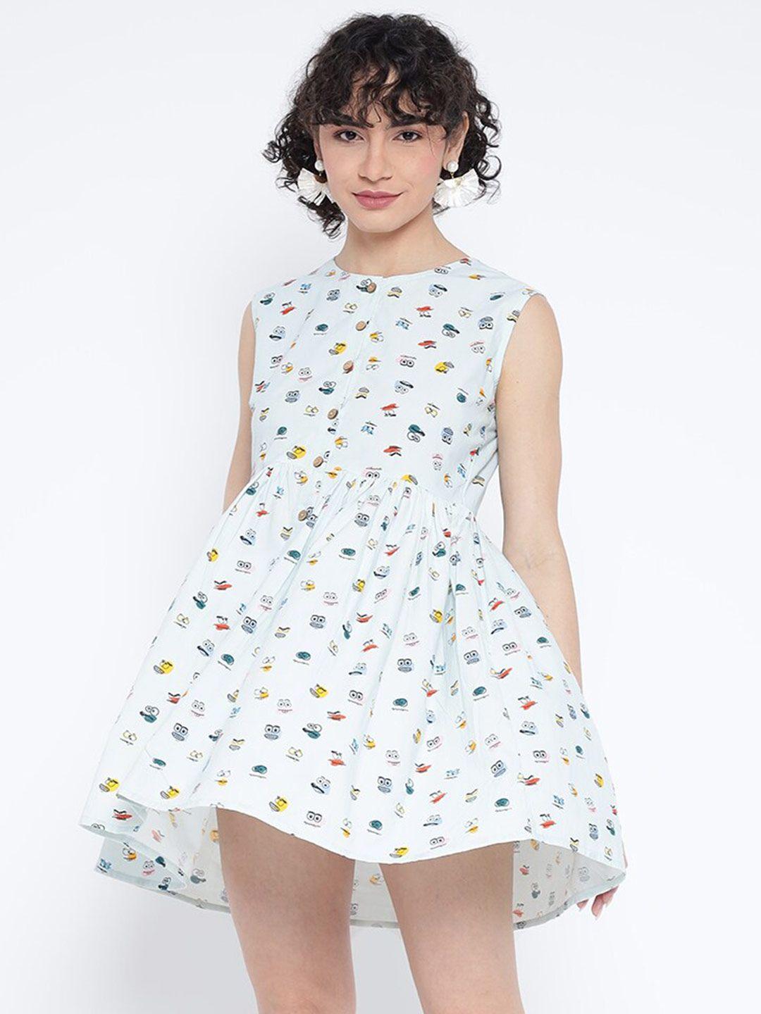 shurtz n skurtz printed cotton mini fit & flare dress