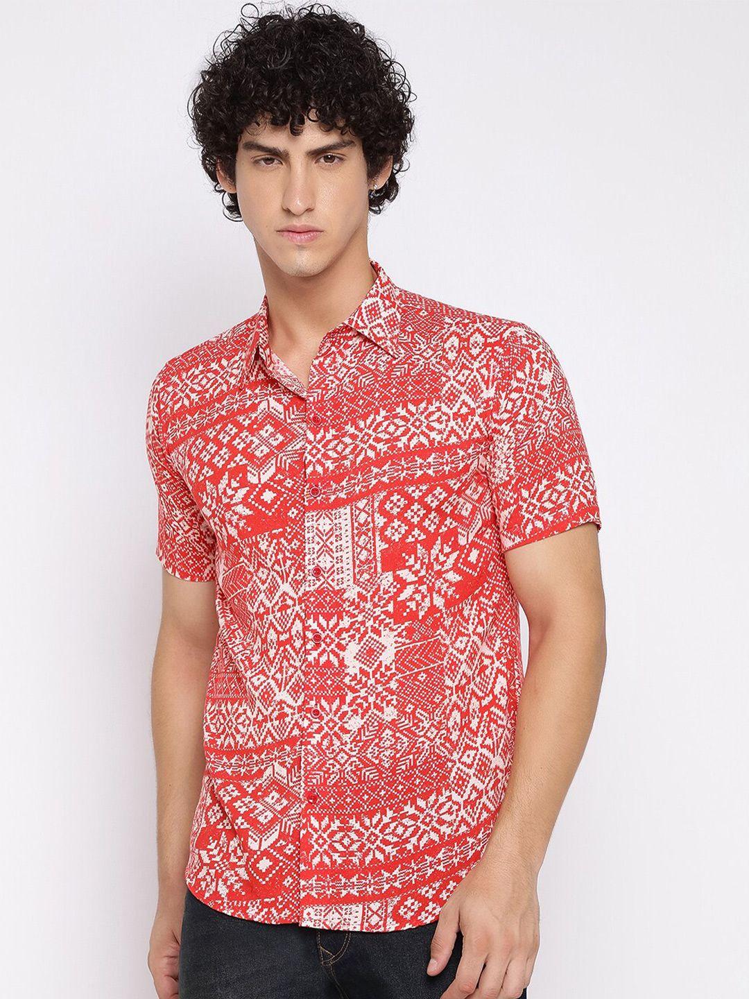 shurtz n skurtz relaxed ethnic motifs printed regular fit cotton casual shirt