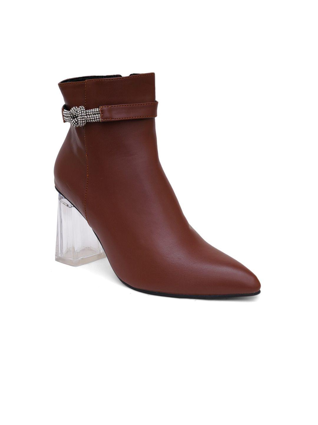 shuz touch brown & transparent block heel boots