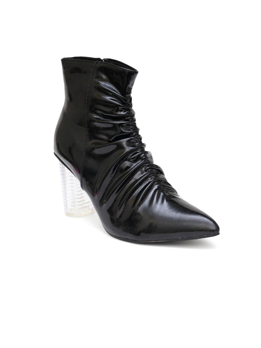 shuz touch women black solid ankle length boots