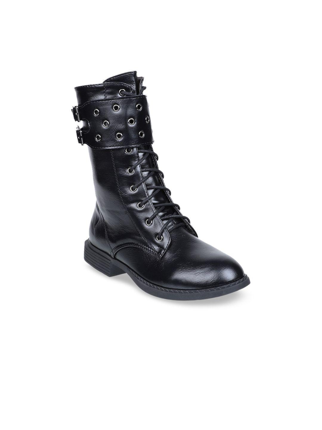 shuz touch women black solid heeled boots