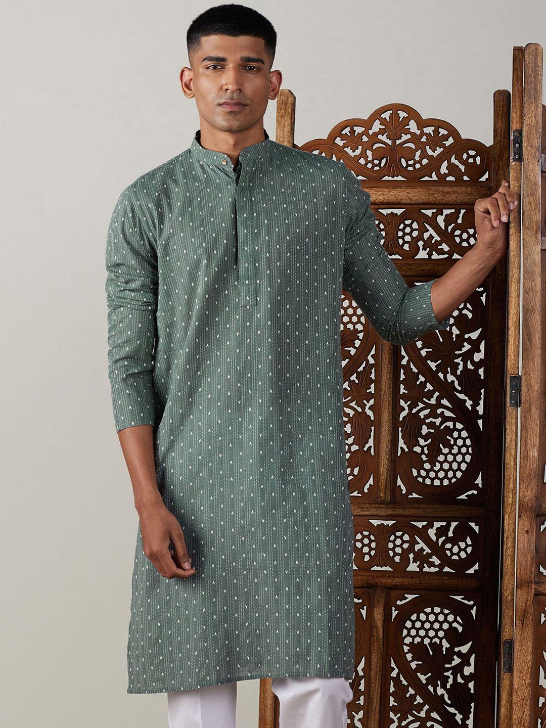 shvaas by vastramay geometric embroidered jacquard pure cotton kurta