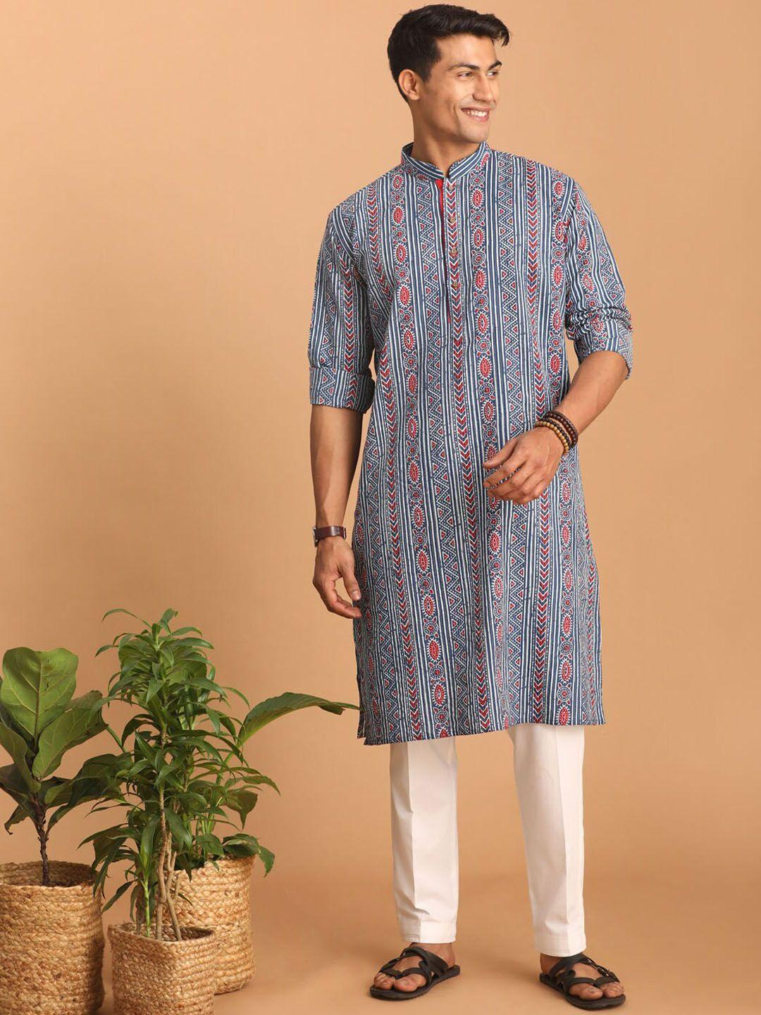 shvaas by vastramay ethnic motif printed mandarin collar pure cotton kurta with trousers