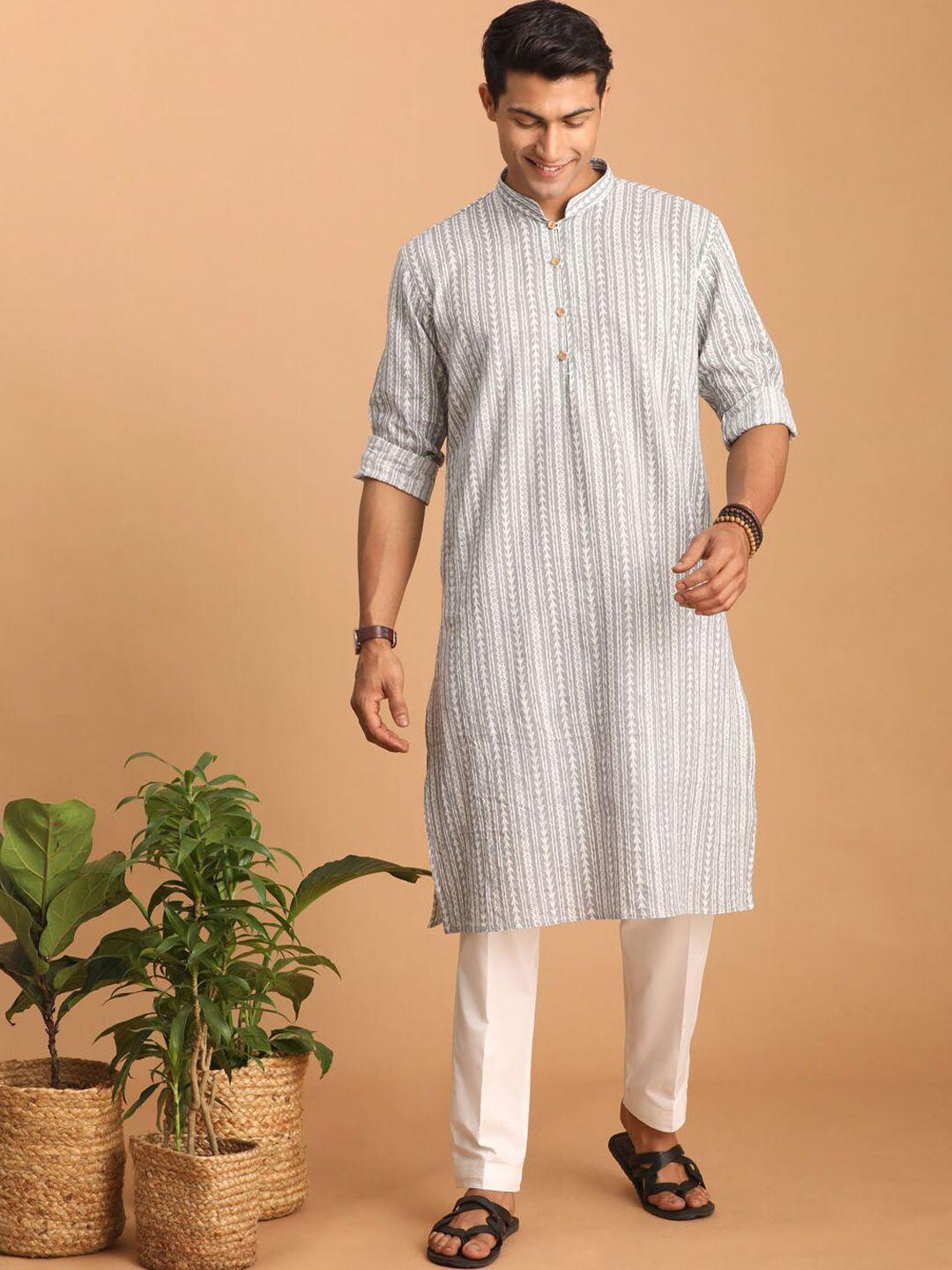 shvaas by vastramay ethnic motif printed mandarin collar pure cotton kurta with trousers