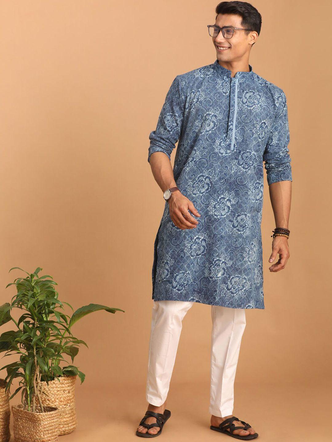 shvaas by vastramay floral printed mandarin collar pure cotton kurta with trousers