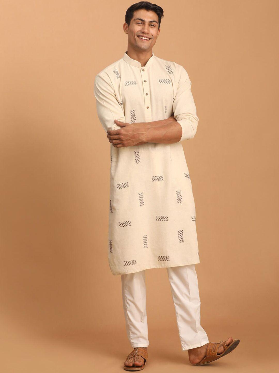 shvaas by vastramay geometric embroidered kantha work pure cotton kurta with pyjamas