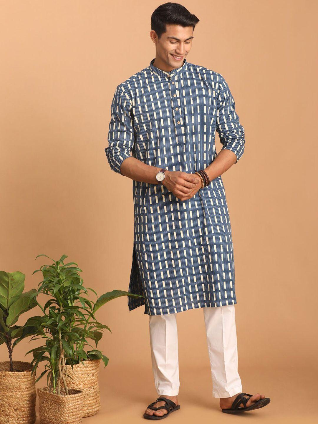 shvaas by vastramay geometric printed mandarin collar pure cotton kurta with trousers