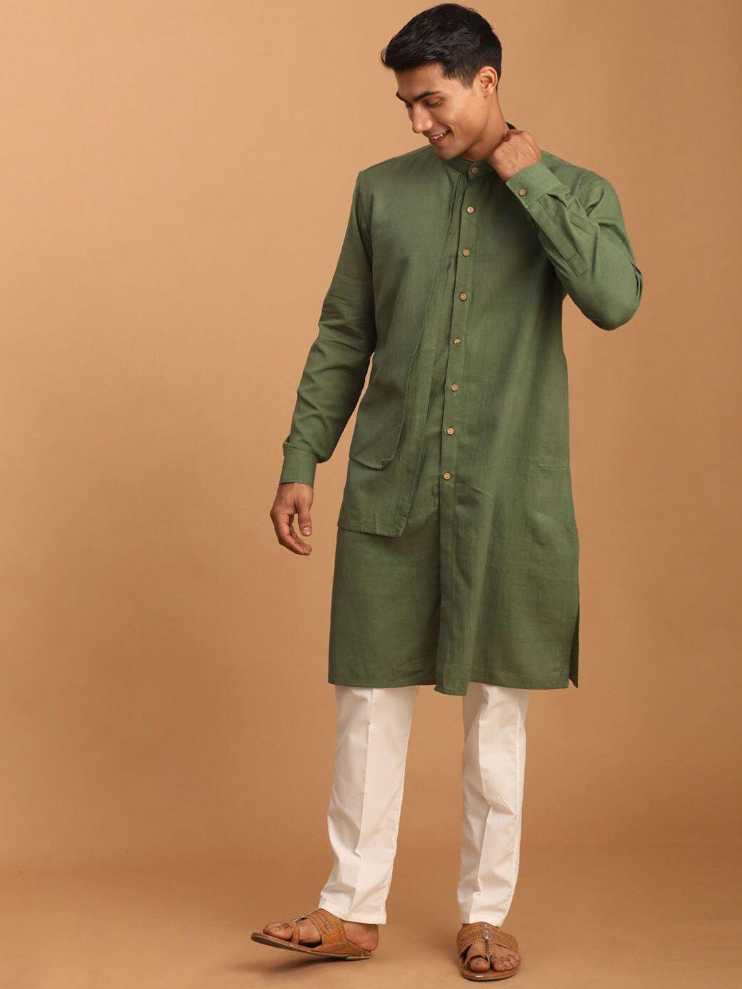 shvaas by vastramay mandarin collar layered pure cotton kurta with pyjamas