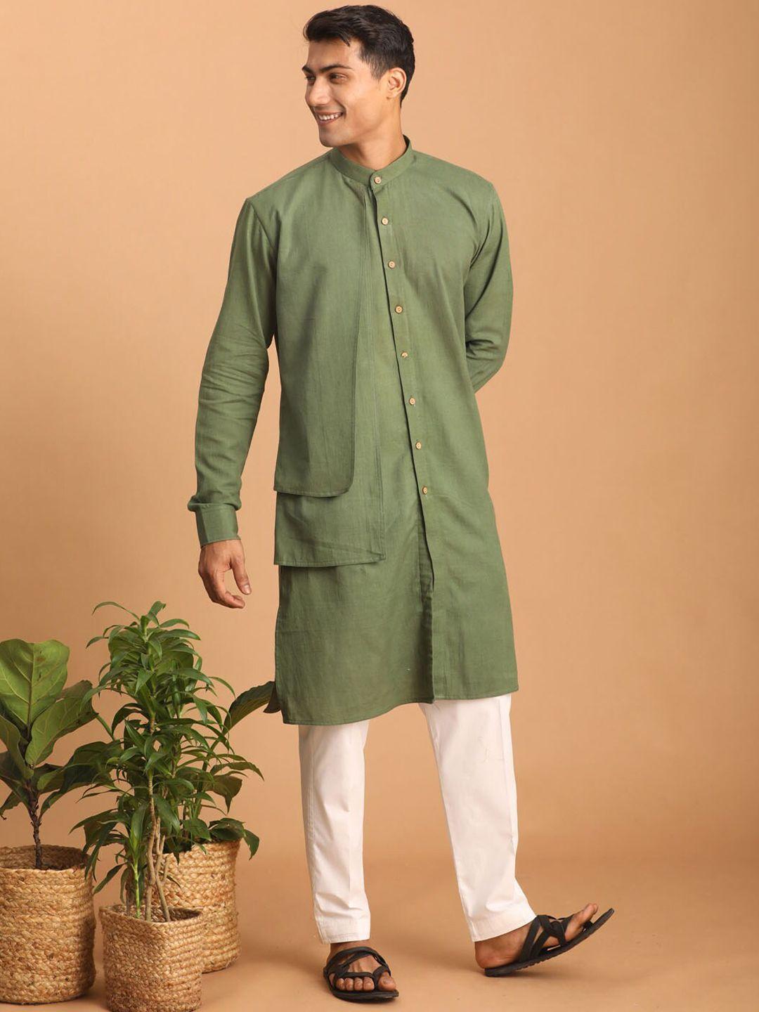 shvaas by vastramay mandarin collar pure cotton kurta with pyjamas