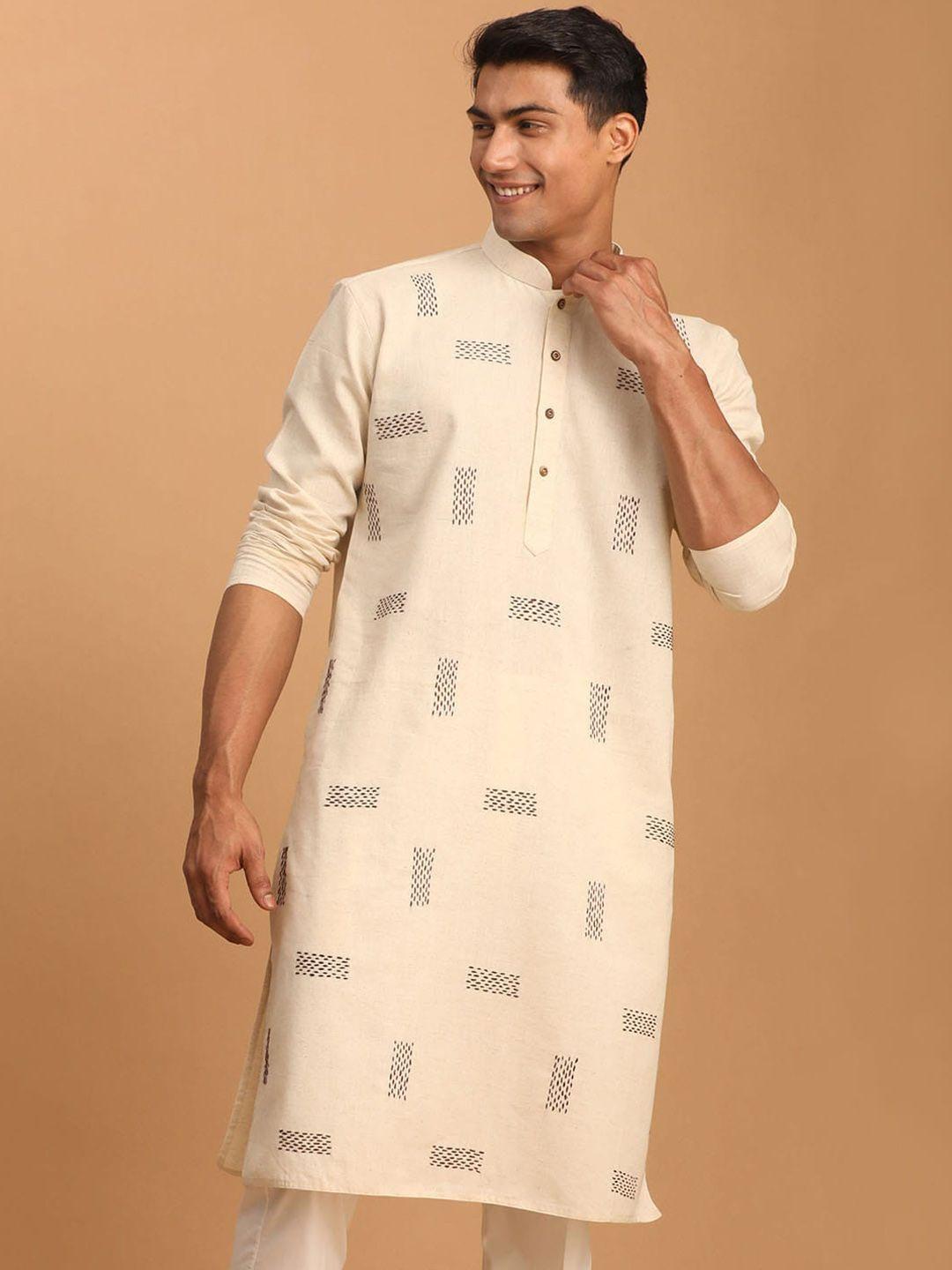 shvaas by vastramay men geometric keyhole neck gotta patti kurta