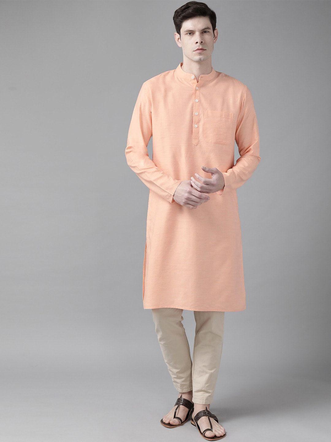 shvaas by vastramay men orange solid organic cotton sustainable kurta