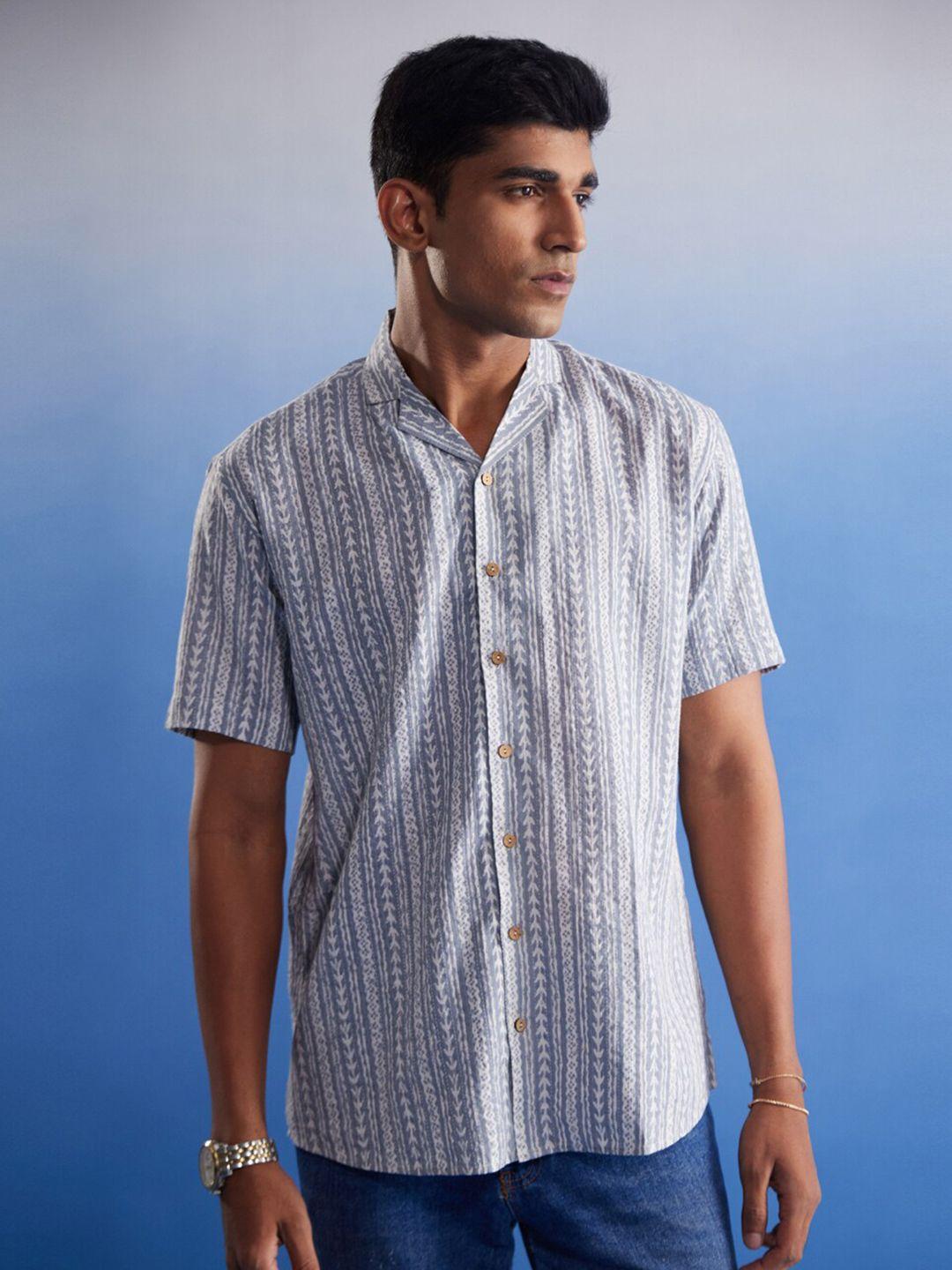 shvaas by vastramay premium ethnic motifs printed cuban collar cotton casual shirt
