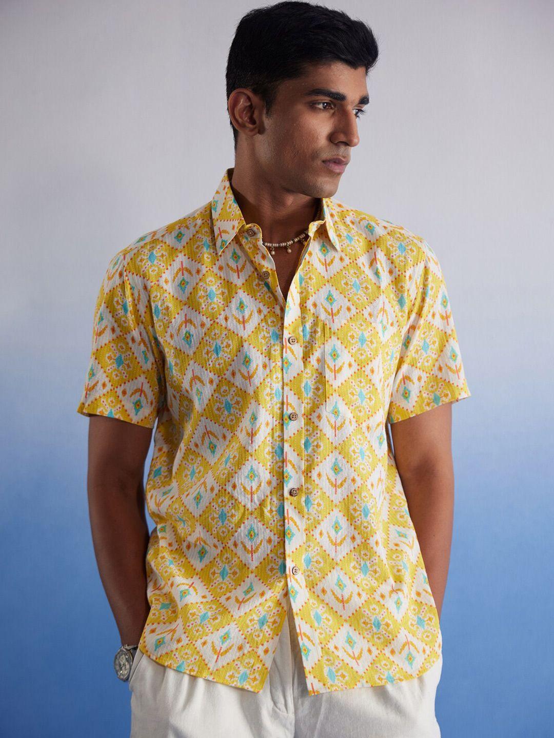 shvaas by vastramay premium ikat printed spread collar cotton casual shirt