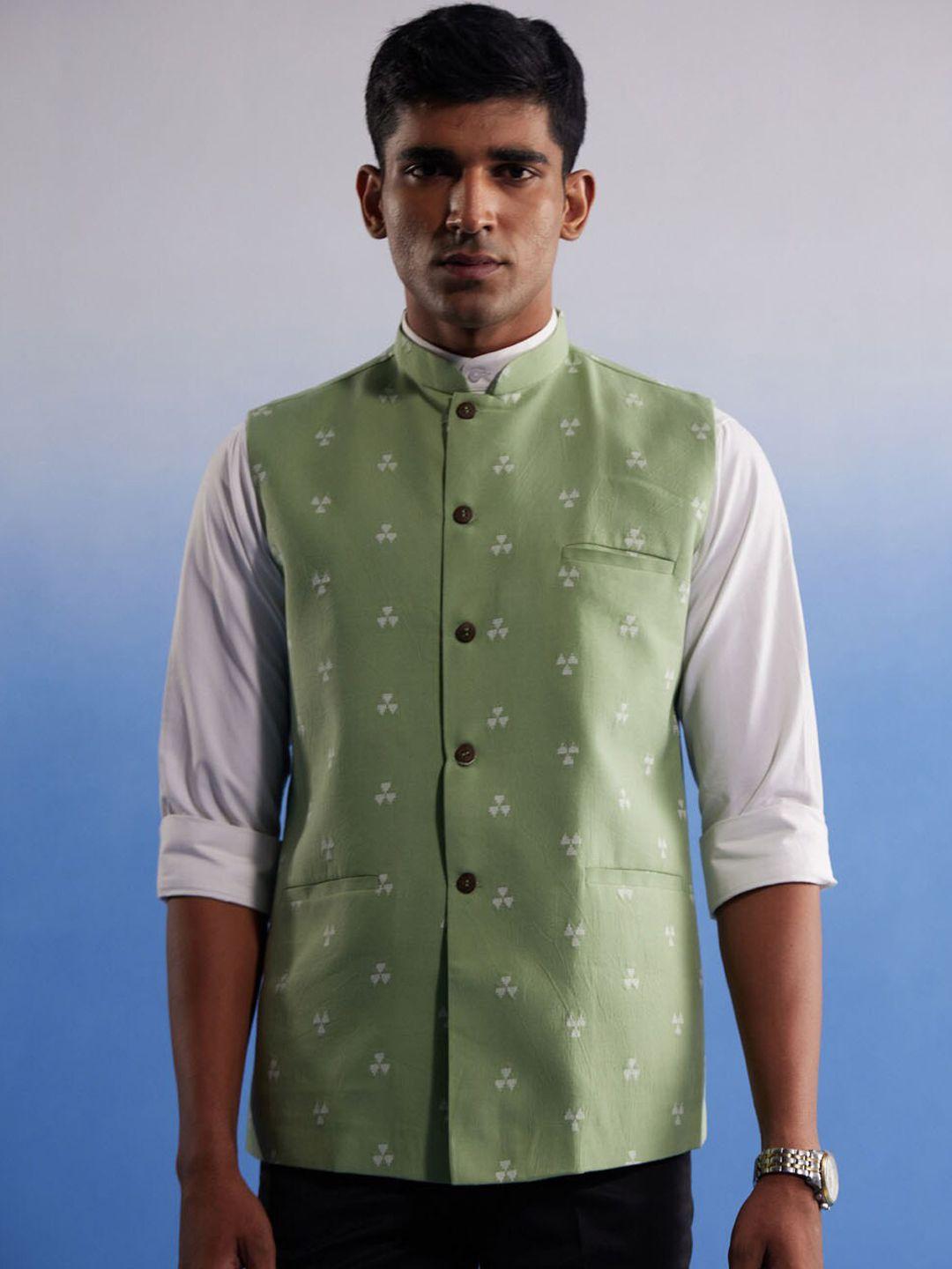 shvaas by vastramay printed cotton nehru jacket