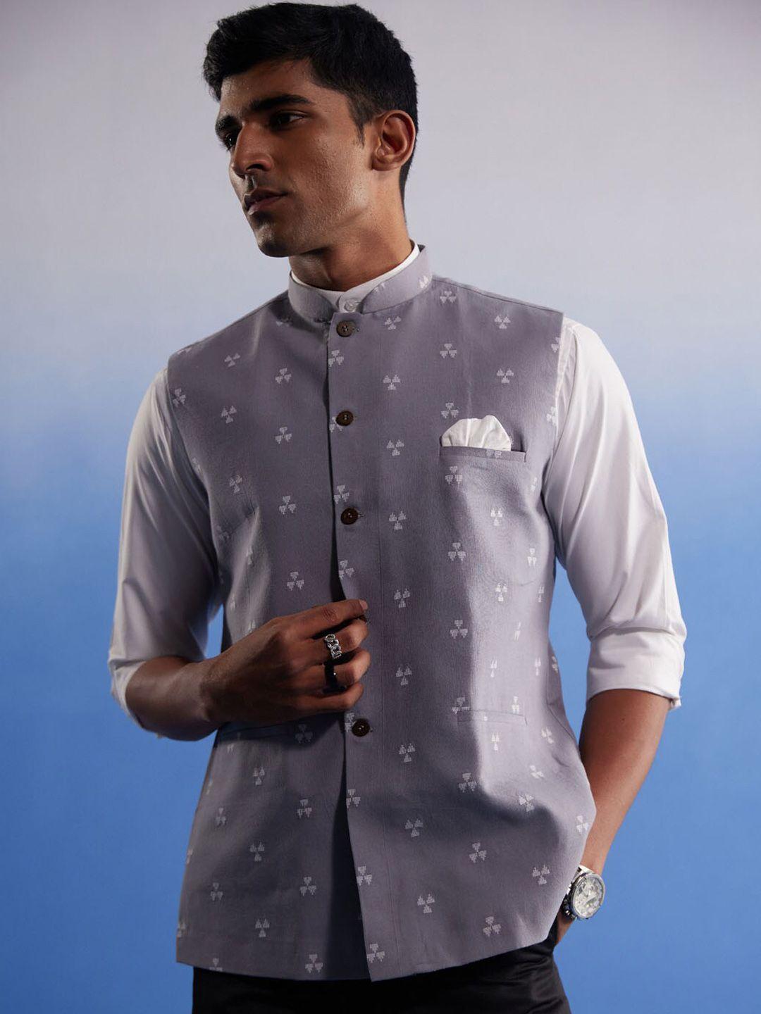 shvaas by vastramay printed cotton nehru jacket